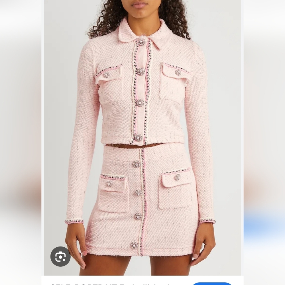 Self-Portrait Pink Tweed Mini Skirt Sets 2 Pieces Size S
